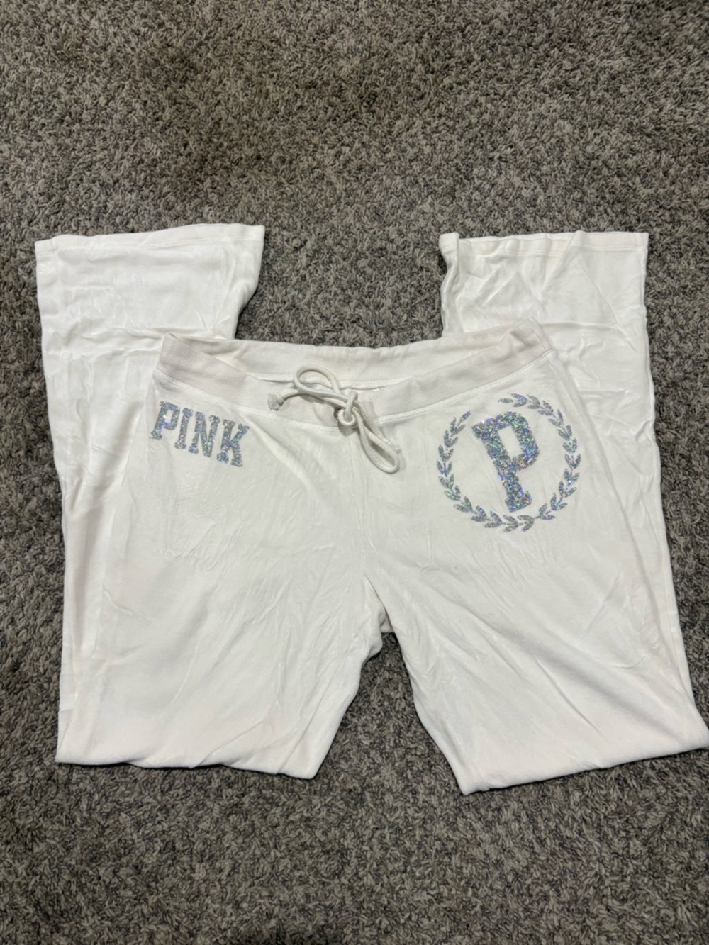 Victoria Secret PINK White Silver Pj Lounge Pants Large GUC
